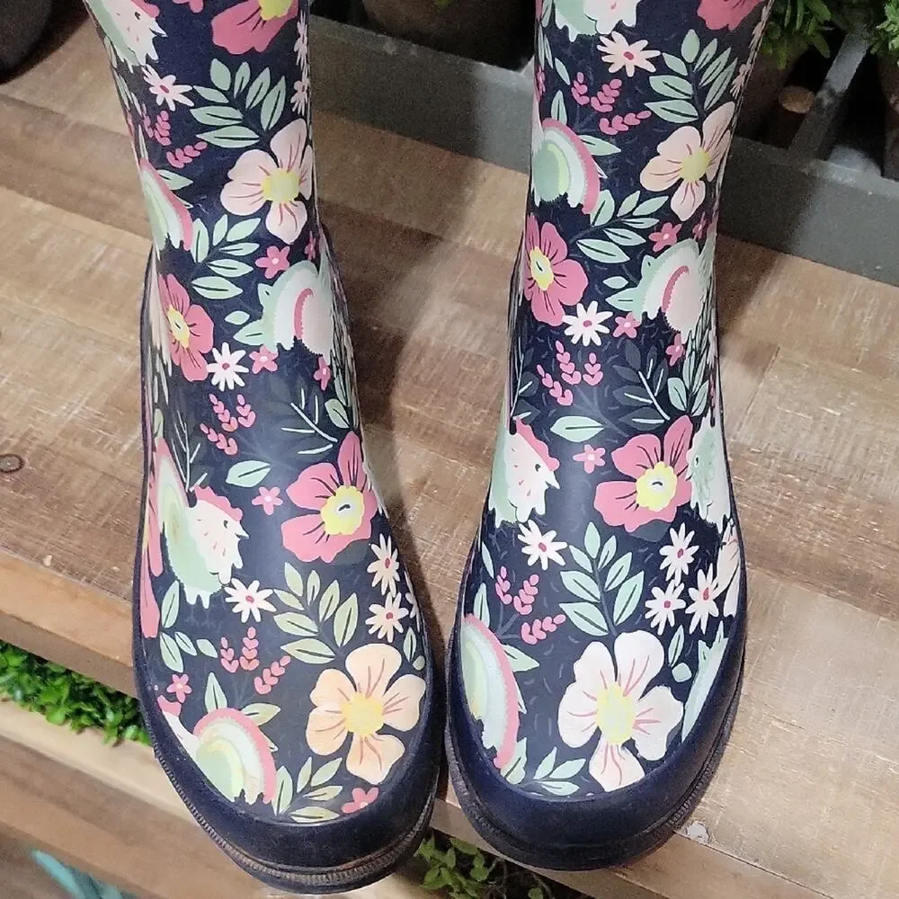 Western Chief Garden Rain Boots Womens Sz 8 Multicolor Floral Gorpcore, Utility